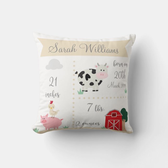 Coussin de faire-part de naissance de ferme de (Recto)