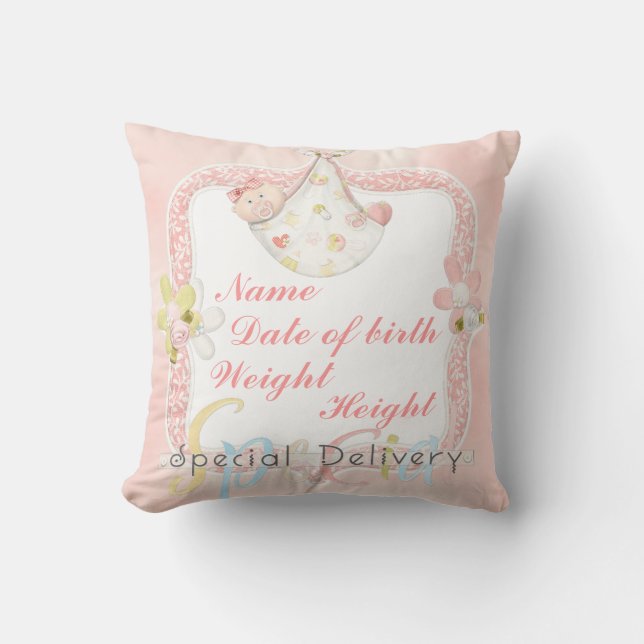 Coussin de faire-part de naissance de fille (Recto)