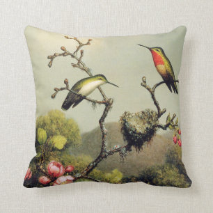 Coussin de famille de colibri et de fleur d'Apple