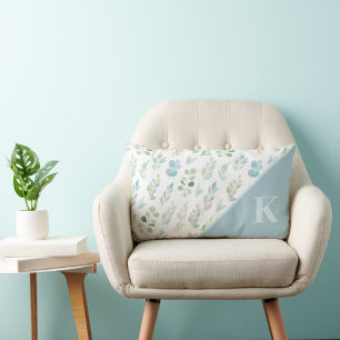 Coussin de feuille d'aquarelle monogramme