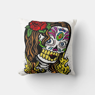 Coussin de fille crâne sucre