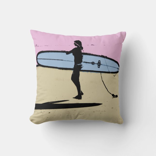 Coussin de fille de surfer, Copyright Karen J (Recto)