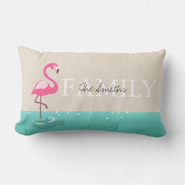 Coussin de Flamant rose de carreau de monogramme (Recto)