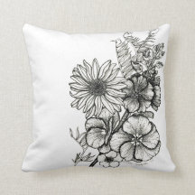 coussin de fleur d'art de dotwork