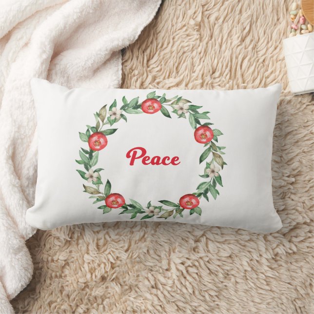 Coussin de fleur rose de Noël Wreath Lumbar | Paix (Couverture)