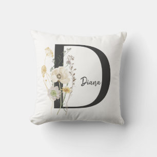 Coussin de fleur sauvage noir et blanc sur mesure