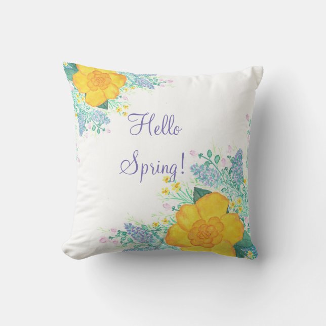 Coussin de fleurs d'aquarelle de printemps (Recto)