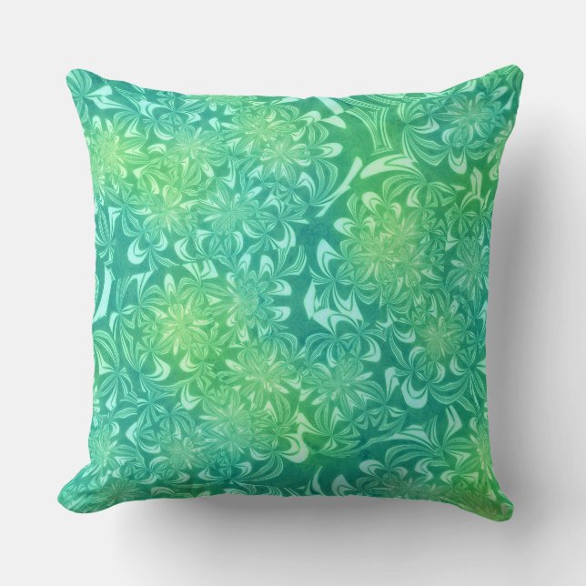 coussin de fleurs de batik vert (Recto)