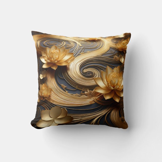 Coussin de fleurs de Lotus d'or réversible (Recto)