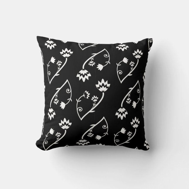 Coussin de fleurs noir rétro (Recto)