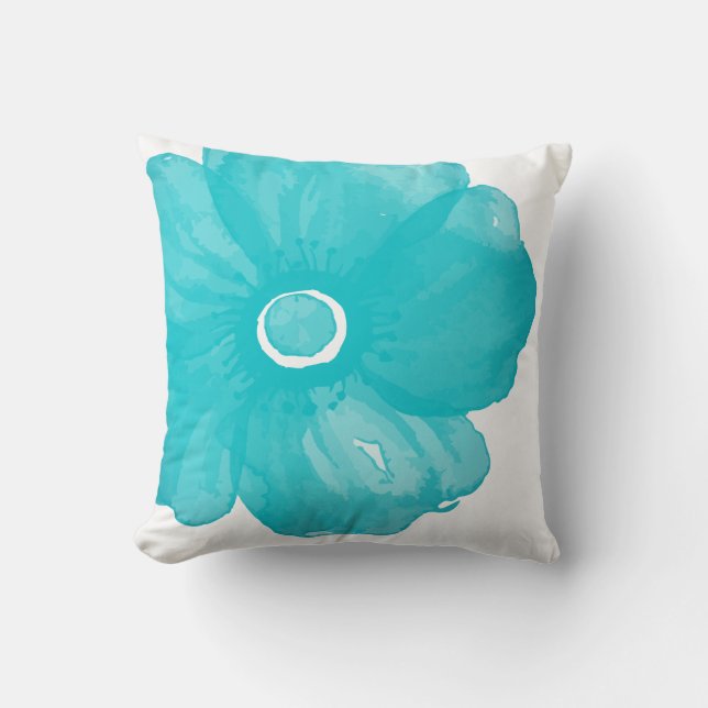 Coussin de fleurs turquoise bleu (Recto)
