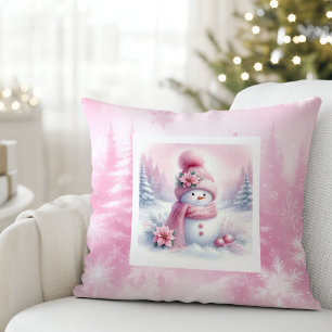 Coussin de forêt rose rêveuse Pinkmas bonhomme de