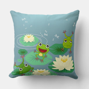 Coussin de grenouilles vertes souriantes