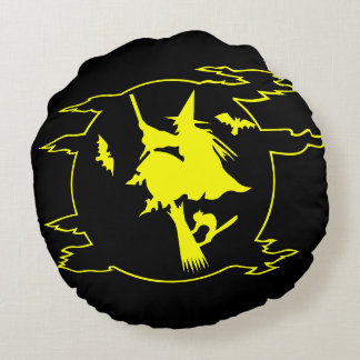 Coussin de Halloween sorcière crânes noir et jaune