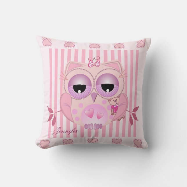 Coussin de hibou de bébé avec le nom (Recto)