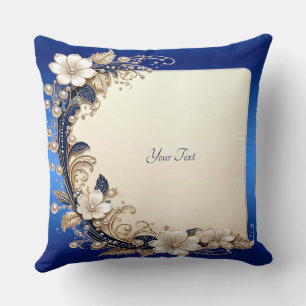 Coussin de jet à embellissement floral bleu blanc