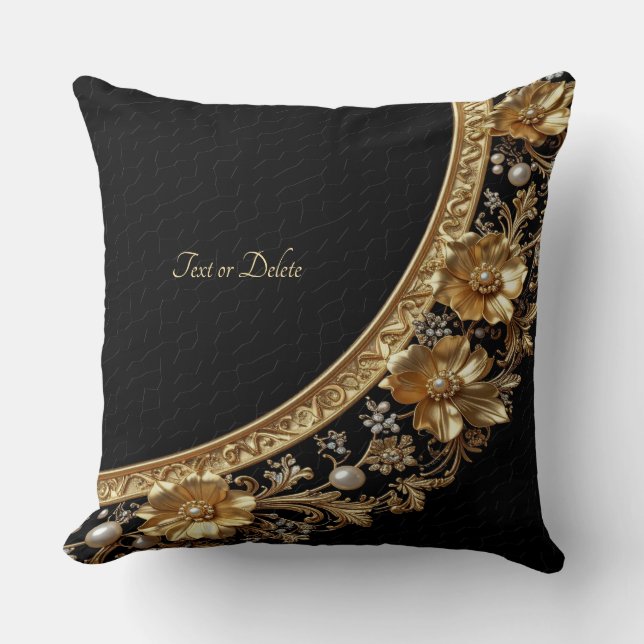 Coussin de jet à fleurs dorées ornées (Recto)