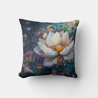 Coussin de jet à motif de fleur blanche magique