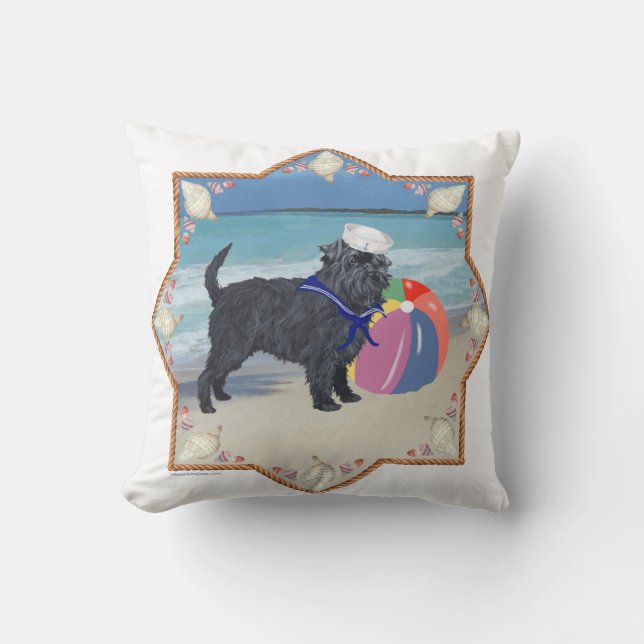 Coussin de jet Affenpinscher à la plage (Recto)