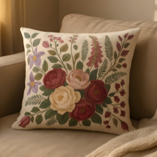 Coussin de jet botanique – Dessin floral vintage