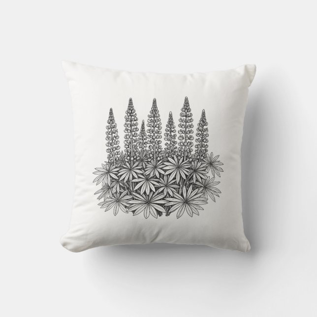 Coussin de jet botanique minimaliste Lupin (Recto)
