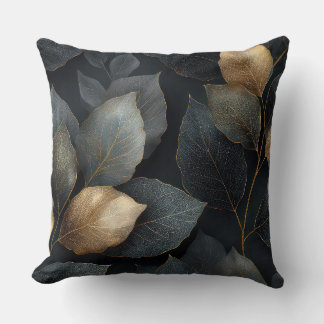 Coussin de jet botanique or foncé