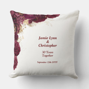 Coussin de jet Burgundy Floral Mariage Anniversair