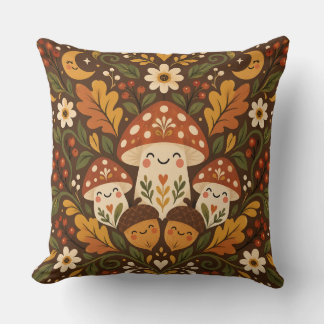 Coussin de jet champêtre automnal aux champignons