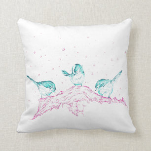 Coussin de jet d'art d'oiseaux d'hiver - dos de