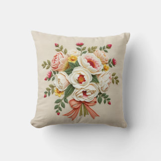 Coussin de jet de bouquet de jardin de roses en ch