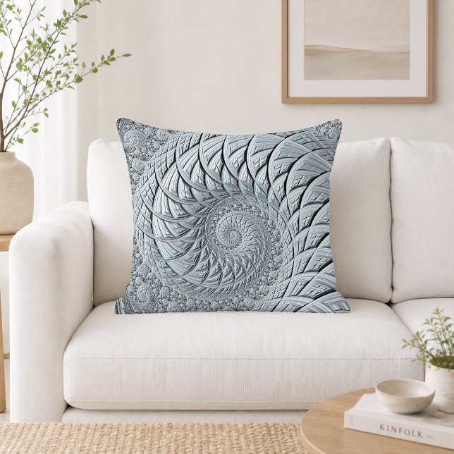 Coussin de jet de fractale en spirale grise abstra (Créateur téléchargé)