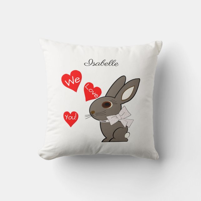 Coussin de jet de lapin "Nous vous aimons" (Recto)