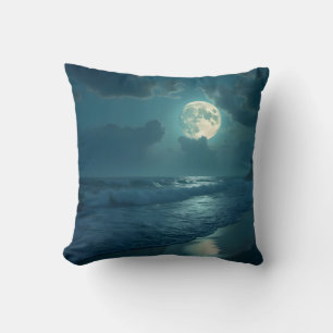 Coussin de jet de rivage de minuit – Paysage marin