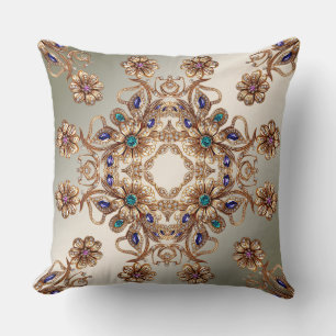 Coussin de jet élégant fleurs bijoux or