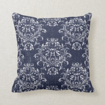Coussin de jet en damas en détresse - Bleu marine