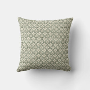 Coussin de jet en damassé vert sauge et ivoire