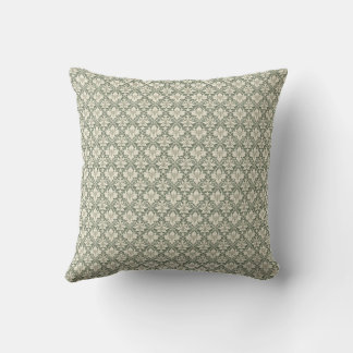 Coussin de jet en damassé vert sauge et ivoire