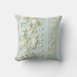 Coussin de jet en faux dentelle florale vert vinta