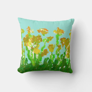 Coussin de jet en polyester floral vert et or abst