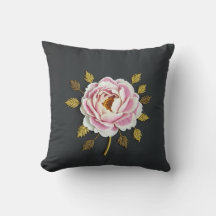 Coussin de jet en soie brodée Bouquet de pivoines