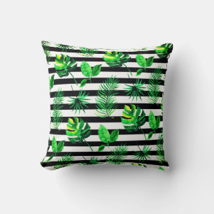 Coussin de jet - Feuilles tropicales avec rayures
