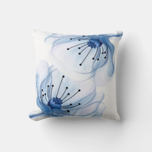 Coussin de jet floral aquarelle bleue pour le pri