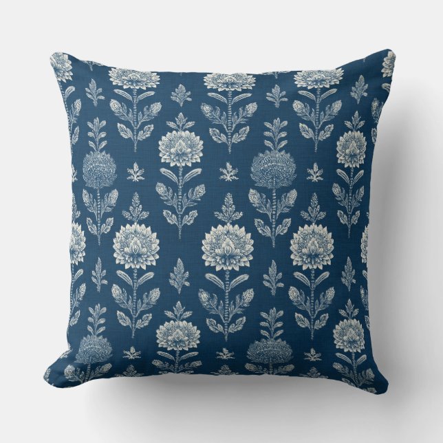 Coussin de jet Floral Boho Bleu (Recto)