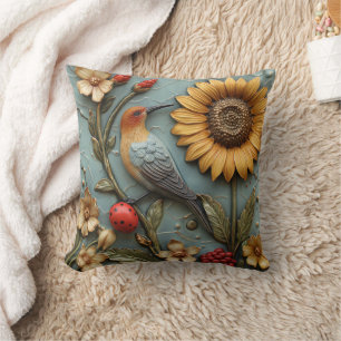 Coussin de jet floral Dame Bug Tournesol