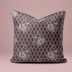 Coussin de jet floral vintage toile en taupe charb