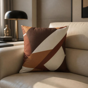Coussin de jet géométrique rétro marron et orange