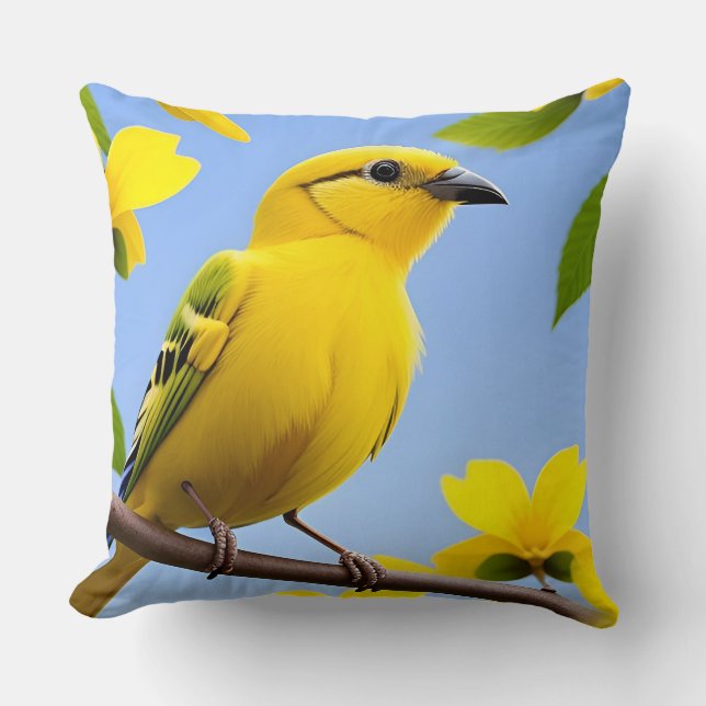 🐦 Coussin de jet jaune oiseau housse décoration d (Recto)