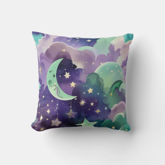 Coussin de jet - Lune céleste lilas vert menthe