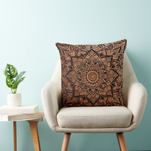 Coussin de jet mandala marron