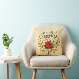 Coussin de jet Merry Christmas Floral Poinsettia